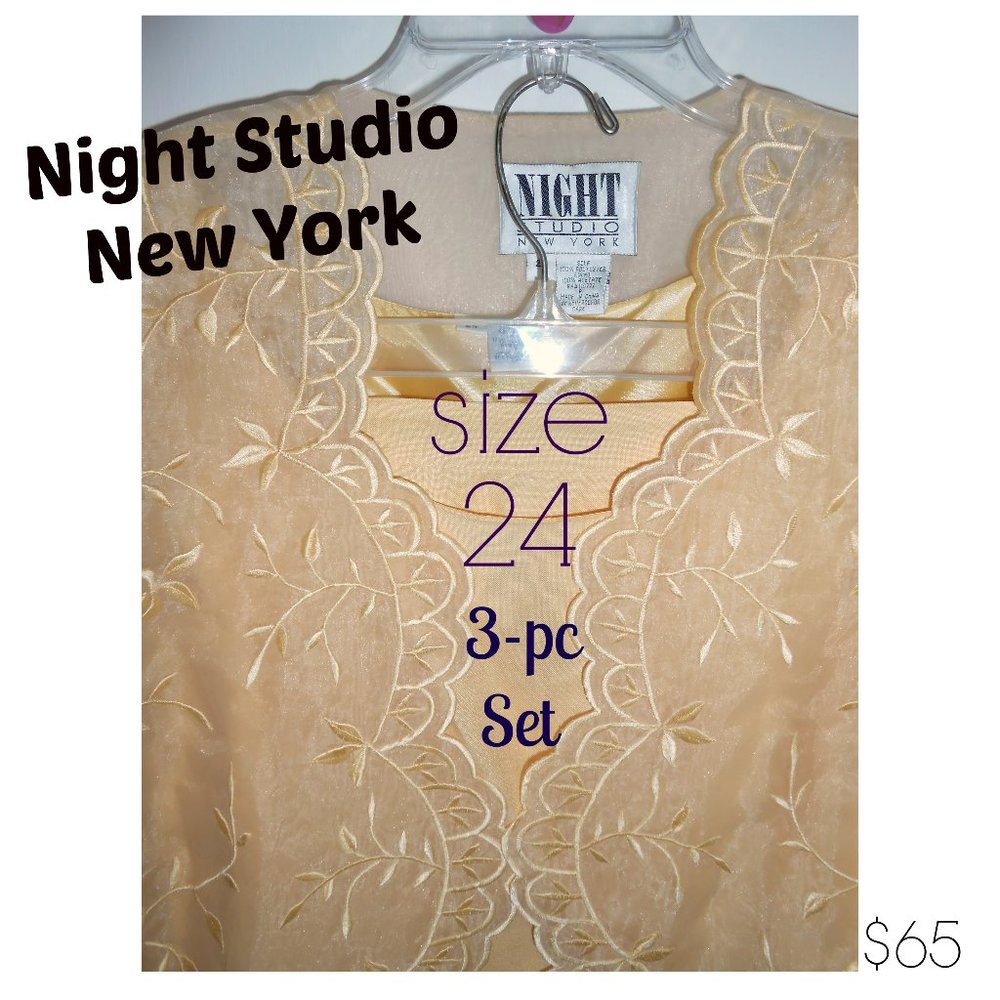 3 Pc Butterscotch Gold Embroidered Sheer Skirt/Shell/Cover Set